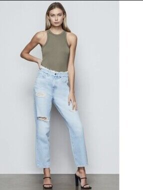 Good American Good Vintage Straight Leg Light Wash Distressed Jeans Size 27